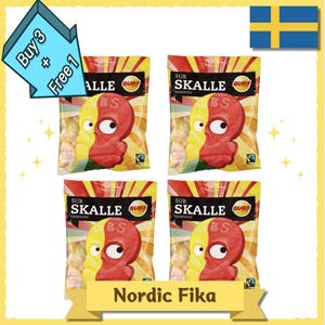 4 pcs x  Sur Skalle – 190g | Swedish Sour Skull Candy | Fruity & Tangy Chewy Treat | Scandinavian Classic