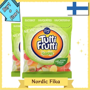 2 pcs x Fazer Tutti Frutti Sour – 180g | Vegan Sour Fruit Candy Mix | Gelatin-Free Gummies | Tangy Treat