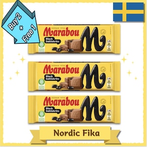 3pcs x Marabou Black Licorice with Sea Salt 100g | Unique Swedish Chocolate Bar | Sweet & Salty Licorice Treat | Imported Scandinavian Candy