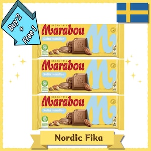 3 pcs x Marabou Salty Almonds 200g | Swedish Milk Chocolate with Salted Almonds | Sweet & Savory Scandinavian Treat | Imported from Sweden