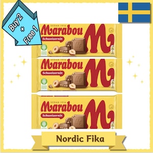 3pcs x Marabou Schweizernöt 200g | Swedish Milk Chocolate with Whole Hazelnuts | Authentic Scandinavian Candy Bar | Imported from Sweden