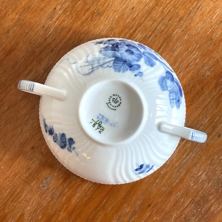 Royal Copenhagen Blue Flower Curved Two-handled Soup Bowl & Saucer