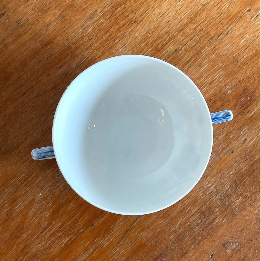 Royal Copenhagen Blue Flower Curved Two-handled Soup Bowl & Saucer