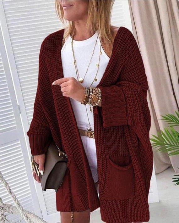 Oversize Women Shrug Burgundy Cardigan 