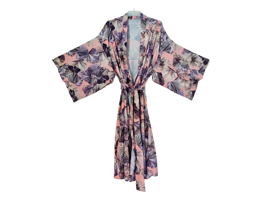 The Palm Supersoft Satin Kimono Style Long Robe Etsy