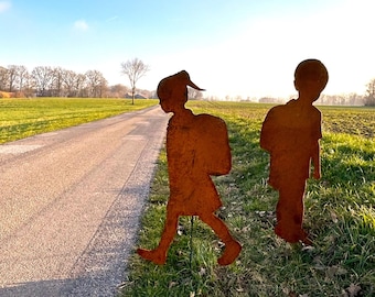 ACHTUNG KINDER Edelrost Stecker, Warnschild, Kinder Silhouette, Vorsicht Kinder, Aufmerksam machen, Autofahrer, Langsam fahren