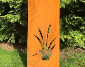 Edelrost Garten Sichtschutz, Wand, Rost, Sichtschutzwand Metall 160x50 cm Schilf Gräser