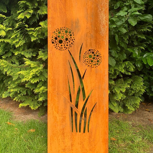 Edelrost Garten Sichtschutz, Wand, Rost, Sichtschutzwand Metall 160x50 cm Pusteblume