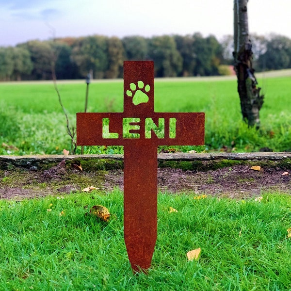 Edelrost Hundekreuz mit Pfote Rost personalisierbar, Grabstein Hund, Gedenkstätte, Haustier Liebe, Gartendekoration, Gartendekoration