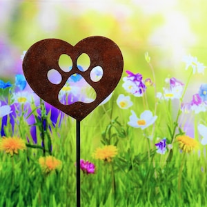 Garden decoration heart with paw rust, noble rust, easter, spring, gift