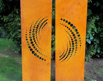 Paravent de jardin patiné, lot de 2, mur, rouille, mur d'intimité en métal 160 x 50 cm, moderne, cercle, abstrait, décoration de jardin, décoration, panneau