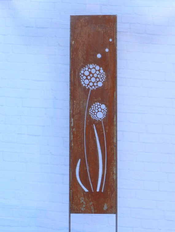 Targhetta Da Giardino Rustica In Ruggine – Dente Di Leone In Acciaio, 115 Cm – Decorazione Per Aiuole E Balconi
