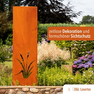Noble rust garden privacy screen, wall, rust, privacy screen metal 160x50 cm reed grasses