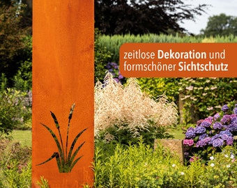 Patina tuin privacyscherm, muur, roest, privacymuur metaal 160 x 50 cm rietgrassen