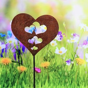 Piquet de jardin coeur, patine, décoration de jardin, fête des mères, printemps, décoration de jardin, cadeau, décoration printemps