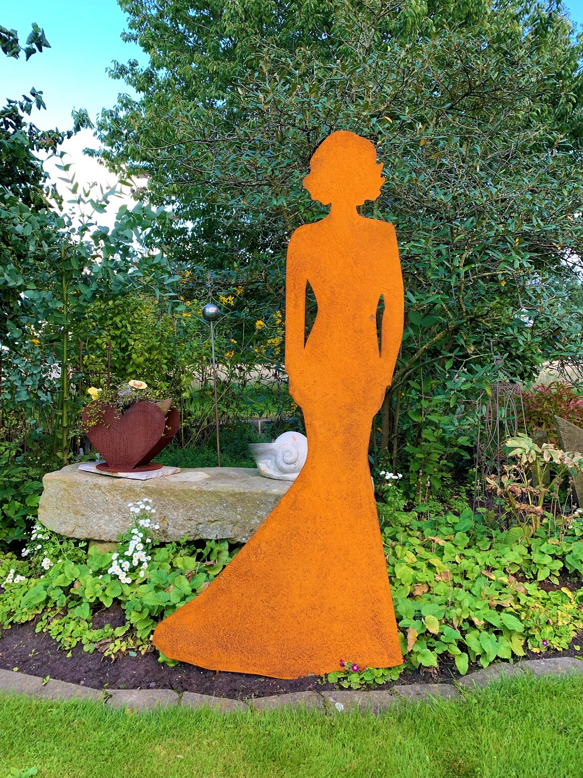 Edelrost Figur Dame Gartendeko Frau Steckbar Gartendeko Rost Deko 