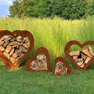 Herz aus Metall, Holz Regal, Rost, Edelrost, Holzregal Garten, Terrasse Deko SET Bild 2