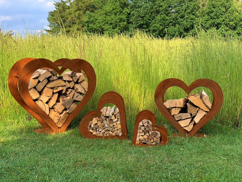 Herz aus Metall, Holz Regal, Rost, Edelrost, Holzregal Garten, Terrasse Deko SET Bild 2