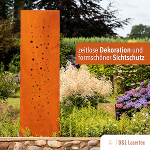 Edelrost garden privacy screen, wall, rust, privacy screen metal 160 x 50 cm, circles, starry sky, partition wall, privacy screen, Edelrost, wall