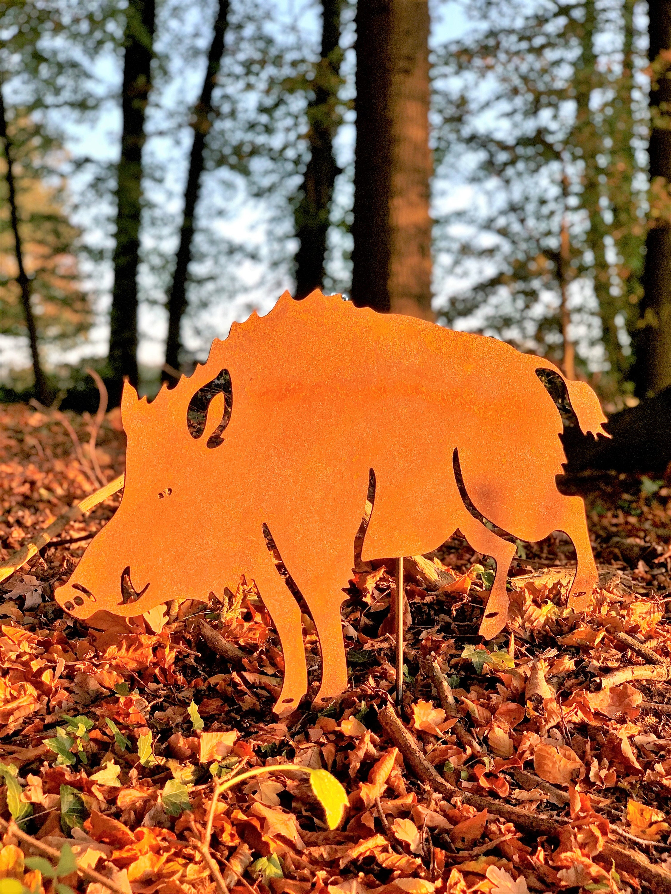 Edelrost Wildschwein-Set – Gartenstecker Mit Eber & 2 Frischlingen – Ca. 100x60 Cm & 60x35 Cm – Rustikale Gartendeko