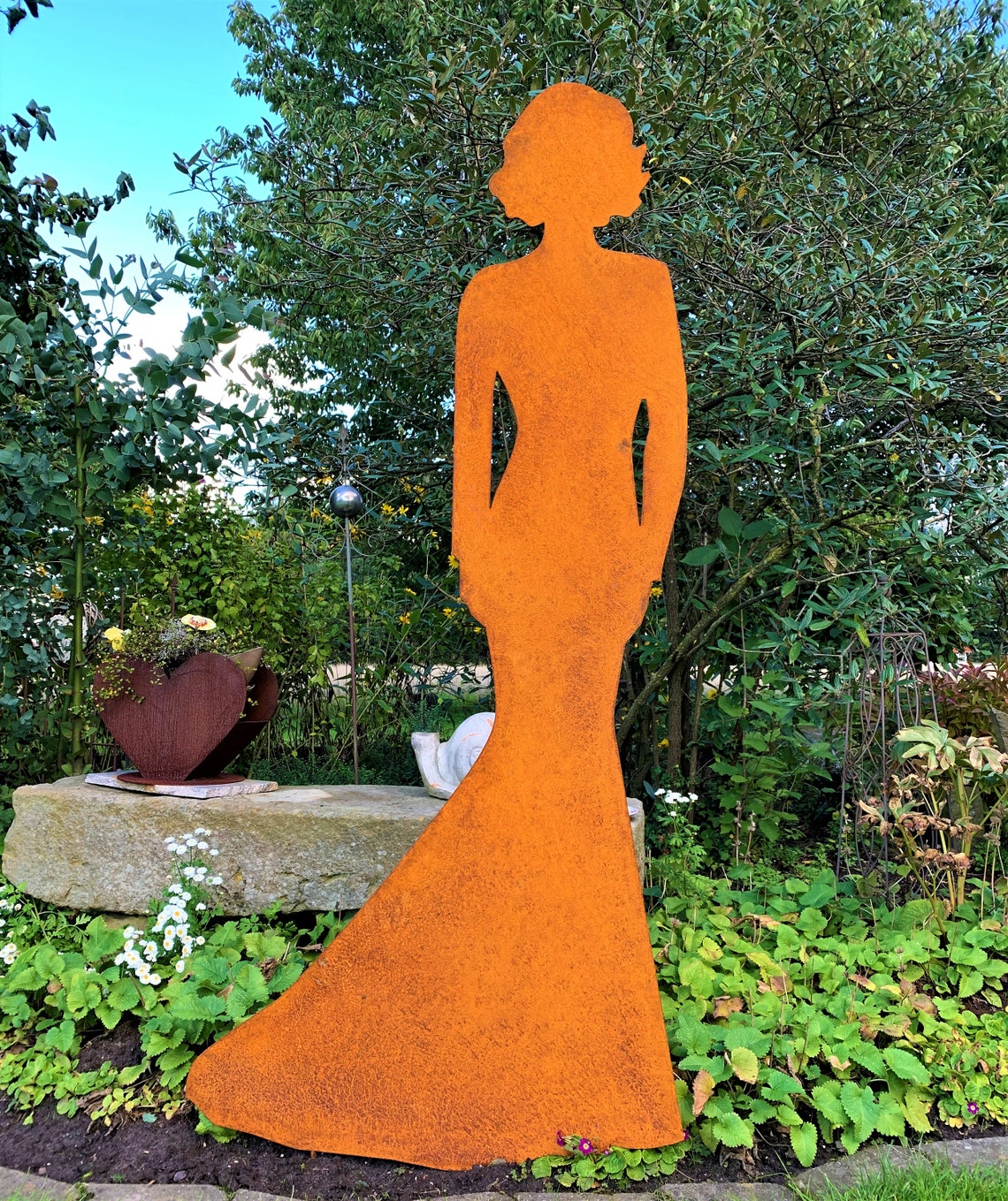 Edelrost Figur Dame Gartendeko Frau steckbar Gartendeko Etsy.de