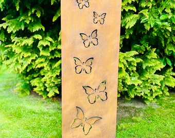 Edelrost Garten Sichtschutz, Wand, Rost, Sichtschutzwand Metall 160x50 cm Schmetterlinge 3D