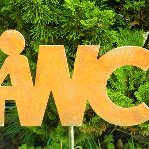 Garden plug toilet sign, sign, noble rust, garden decoration