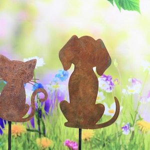 Garden decoration dog & cat rust, noble rust, easter, spring