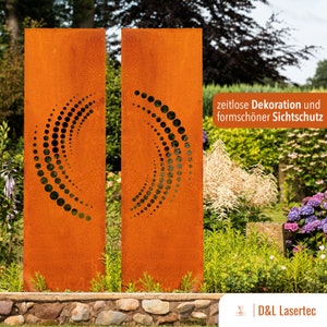 Patina tuinscherm set van 2, muur, roest, metalen scherm 160 x 50 cm, modern, cirkel, abstract, tuindecoratie, decoratie, bord