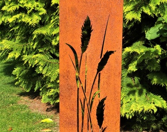 Brise-vue de jardin patiné, mur, rouille, brise-vue en métal 160 x 50 cm herbe de la pampa