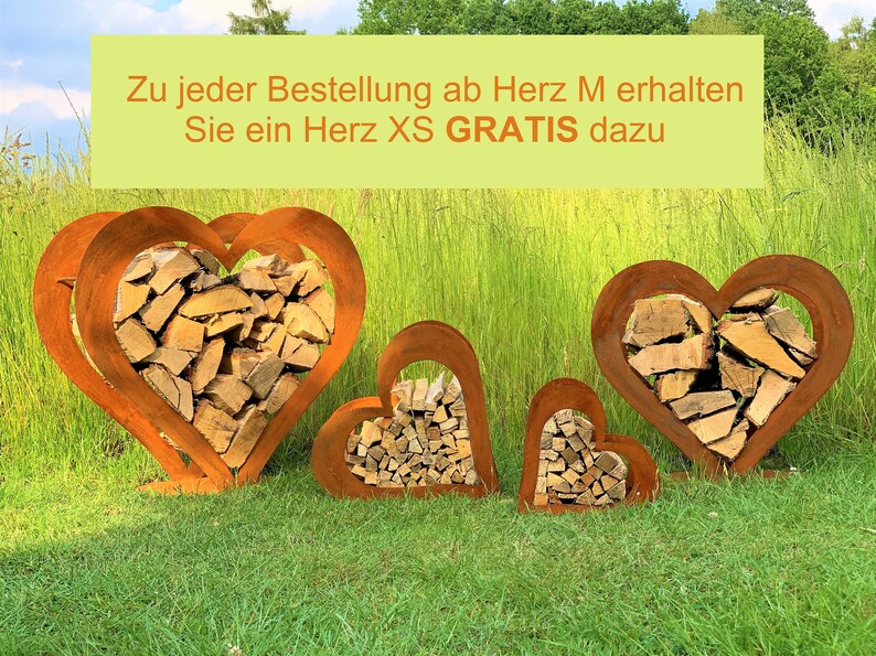 Herz aus Metall, Holz Regal, Rost, Edelrost, Holzregal Garten, Terrasse Deko SET Bild 1