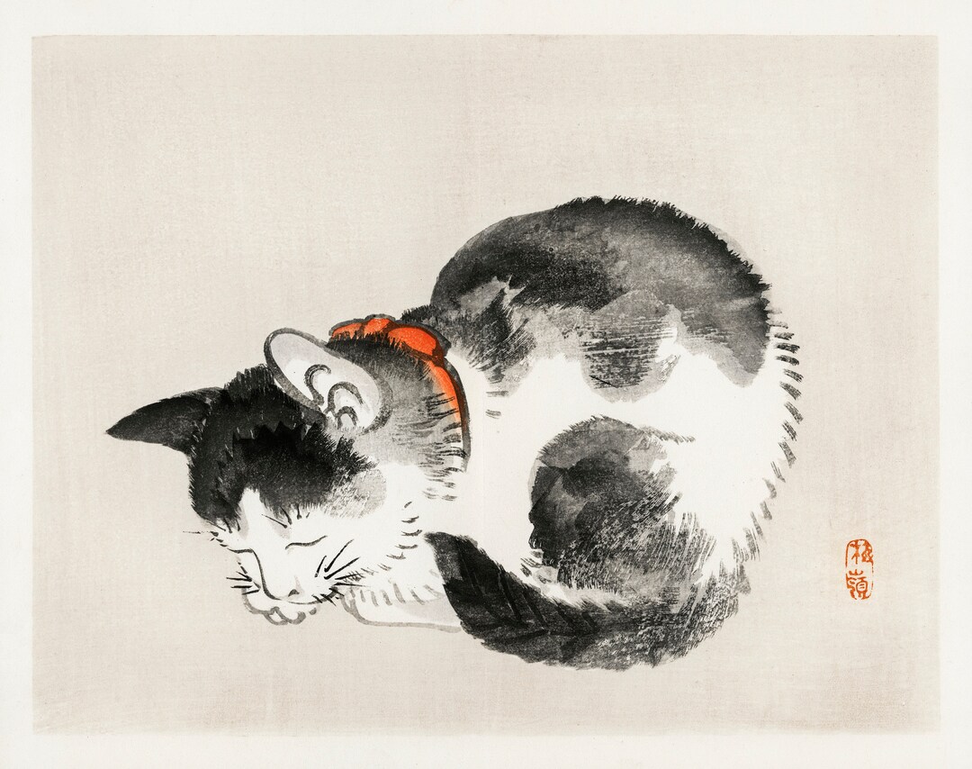 Vintage Japanese Cat Art Print, Antique Cat Painting, Kono Bairei Wall ...
