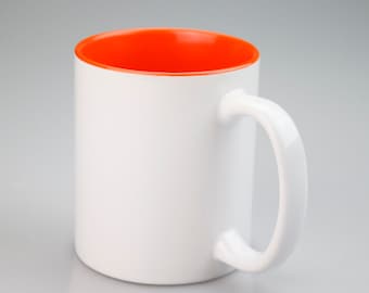 Sublimation Blanks, Bright White, 11oz inner Orange color mug, Custom Drinkware Mugs, Perfect Gift,