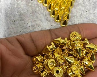 Nouveau, pointes « or », 12mm, 100-pcs, pointes avec vis, petites pointes et clous à cône, vis métallique pour punk DIY, cuir, sacs et vêtements