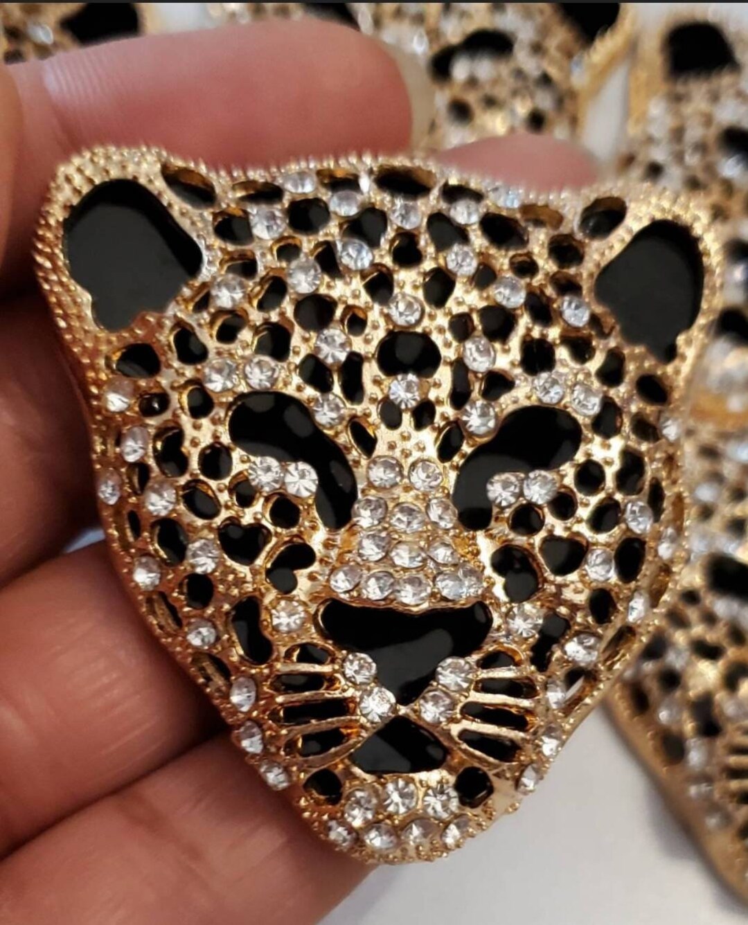 New: Gold & Black Leopard/jaguar Charm With Rhinestones 1-pc - Etsy