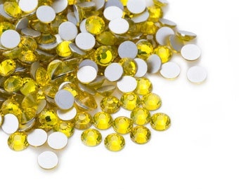 Glass Rhinestones &quot;YELLOW&quot; Non-Hotfix, Sizes SS6 - SS30, Faceted Rhinestone Crystals, Round Beads, FlatBack Glass (1440), Periciosa Stones