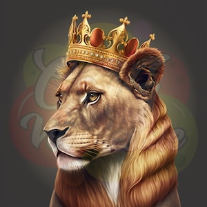 AI Generated Lion Queen | PNG Files for Digital Download | Create High Fashion Print, Lion Queen With Crown, Beautiful Lion Queen, Printable