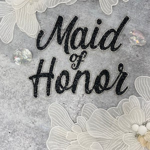 新品、「MAID of Honor」ラインストーンパッチ、接着剤付きキラキラパッチ、サイズ8インチチェコラインストーン、DIYアップリケ、ブライダルパーティー、花嫁
