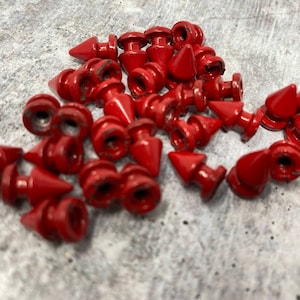 New,&quot;Red&quot; Spikes, 12mm, 100-pcs, Spikes w/Screws, Small Cone Spikes & Studs, Metallic Screw-Back for DIY Punk, Leather, Bags, and Apparel