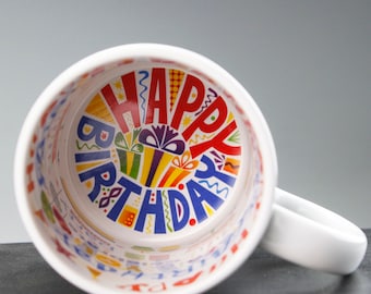 Sublimation Blanks, Bright White, 11oz inner Happy birthday mug, Custom Drinkware Mugs, Perfect Gift,