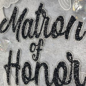 新品、「MATRON of Honor」ラインストーンパッチ、接着剤付きキラキラパッチ、サイズ8インチチェコラインストーン、DIYアップリケ、ブライダルパーティー、花嫁