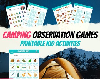Juegos de búsqueda del tesoro para acampar: Actividad de viaje para niños (patrón PDF)
