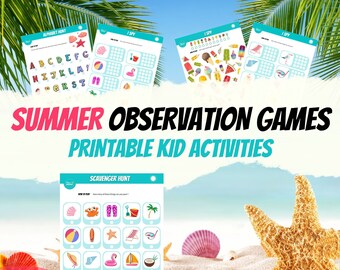 Juegos de vacaciones de verano: Búsqueda del tesoro, Veo veo (PDF imprimible)