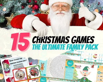 Paquete de juegos navideños imprimibles: Juegos festivos familiares (Descarga PDF)