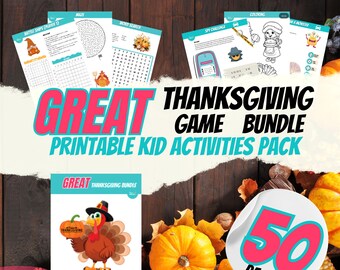 Juegos infantiles de Acción de Gracias imprimibles: Paquete de actividades de más de 50 páginas (PDF)