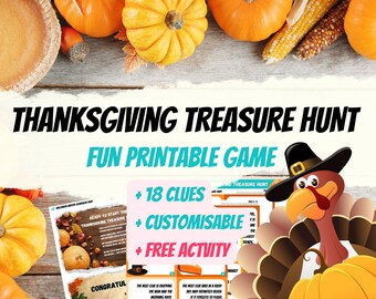 Búsqueda del tesoro de Acción de Gracias: Juego imprimible familiar (descarga digital)