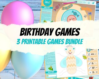 Paquete de juegos de cumpleaños imprimibles: Actividades para fiestas infantiles (PDF)
