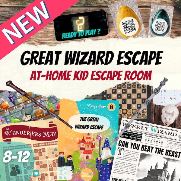 Kit d'évasion Wizard pour enfants | Jeu de réflexion familial et puzzles d'escape game pour enfants à imprimer | parfait pour la fête d'anniversaire de Harry Potter Poudlard