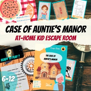 Detective Escape Room kit for kids | Auntie's Manor | Family printable game & Escape room kit for kids | Home mystery birthday party game