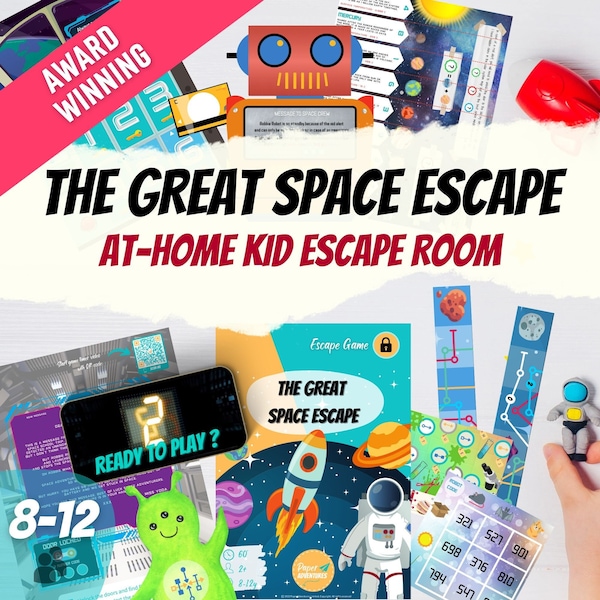 Space Escape Room kit for kids | Great Space Escape | Family printable game & kid escape room kit for kids | Galaxy spaceship birthday game